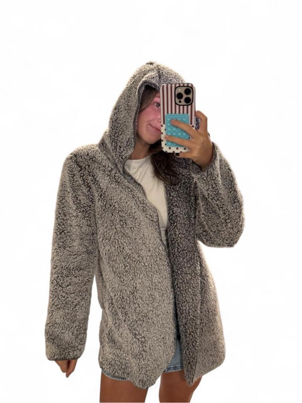 PINK Victoria's Secret women’s Small Plush Hooded Gray Teddy Jacket